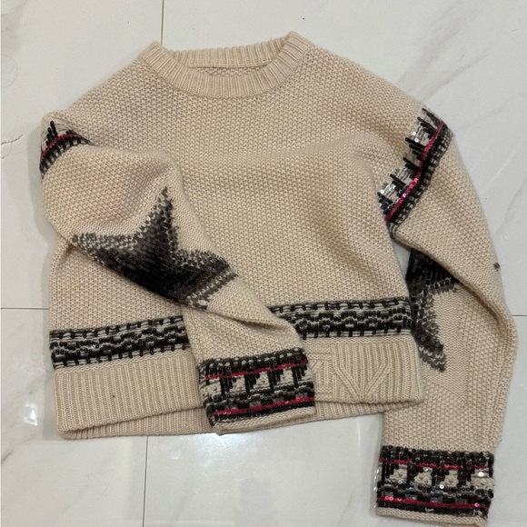 Beige Patterned Star Sequin Sweater - Picture 4 of 6
